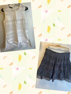 Zara White Sleeveless Asymmetrical Top & Gray Eyelet Skirt Set